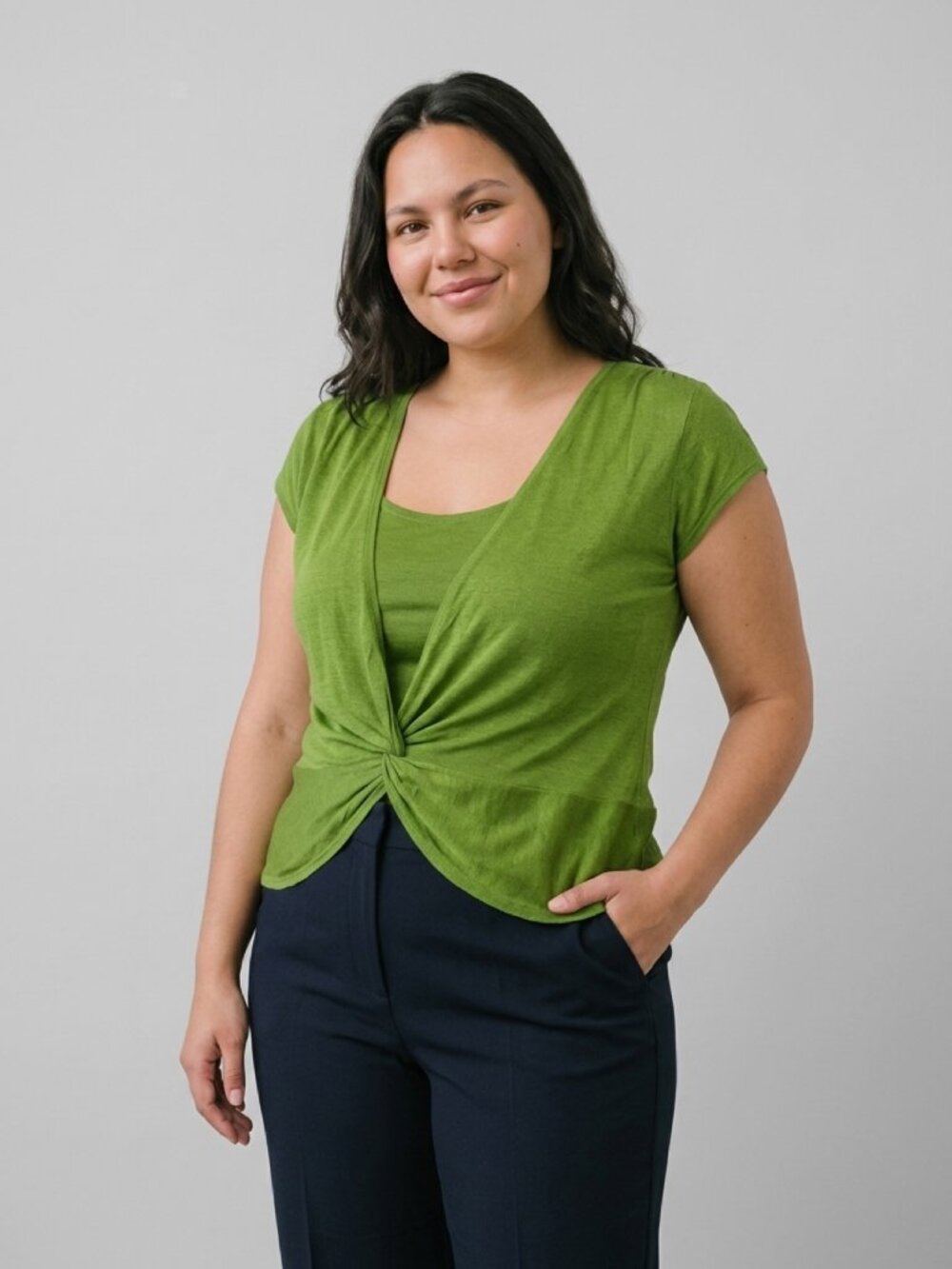 SWEATERWORKS, Size L, Green Twist-Front Top.